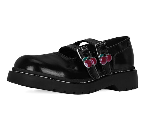 Black Leather Cherry Buckle Mary Jane