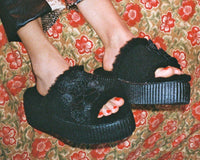 Black Wool Flower Slide