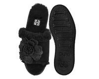 Black Wool Flower Slide