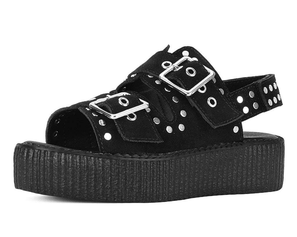 Black Suede Flat Stud Viva Mondo Sandal