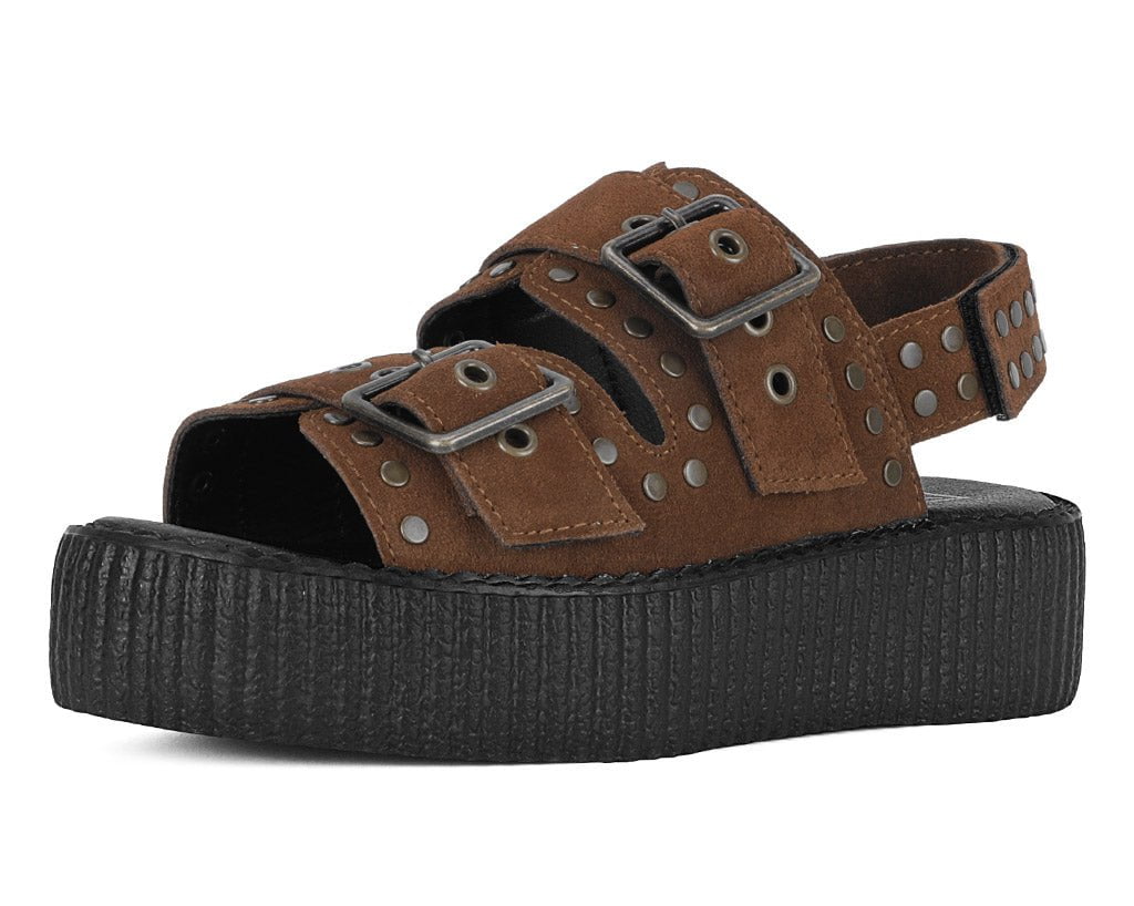 Brown Suede Flat Stud Viva Mondo Sandal