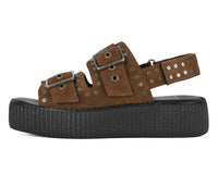 Brown Suede Flat Stud Viva Mondo Sandal