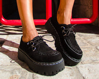 Black Suede Interlace Double Decker Creeper