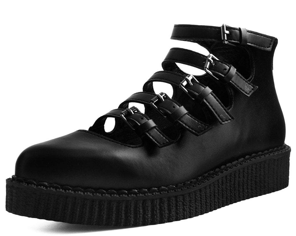 Black TUKskin™ Multi-Strap Pointed Mary Jane Creeper