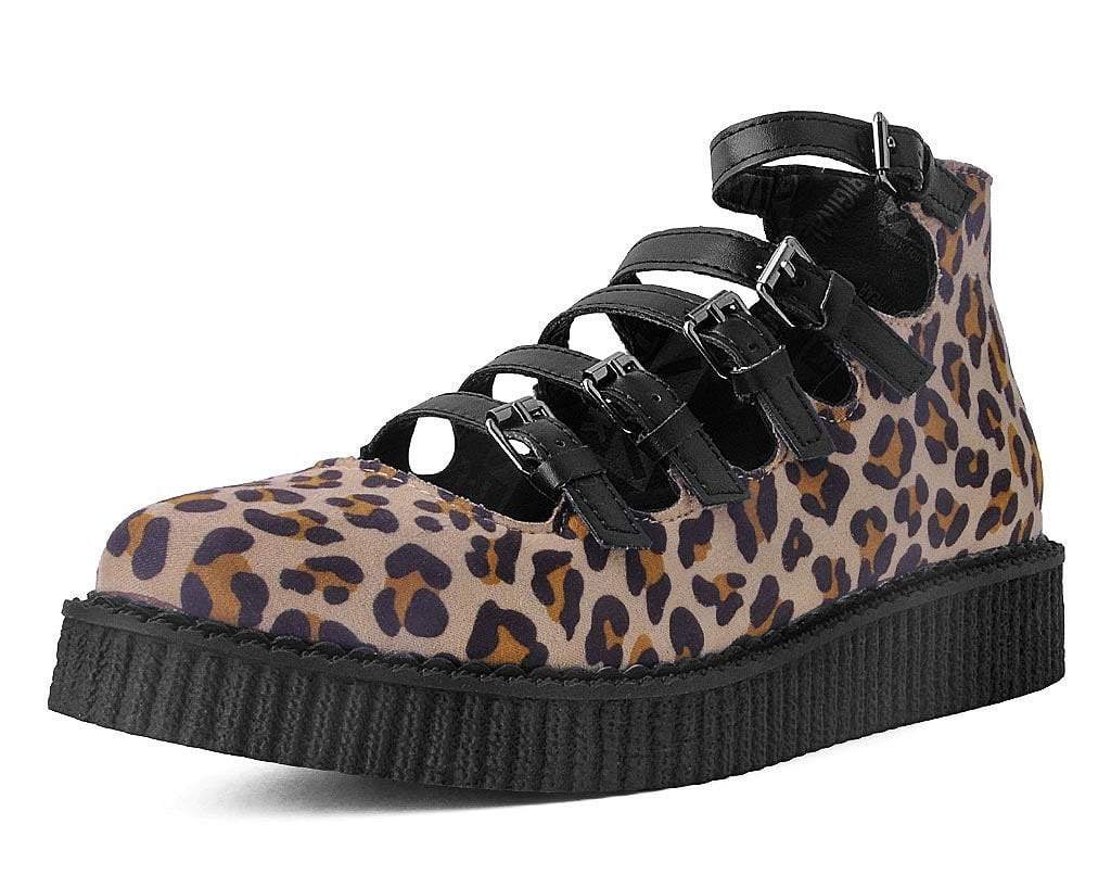 Leopard Faux Suede Multi-Strap Pointed Mary Jane Creeper