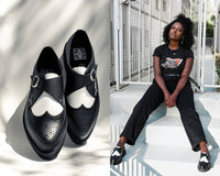 Black & White Vegan TUKskin™ Wing Buckle Pointed Creeper