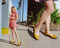 Mustard Faux Suede Pointed Ballet Ankle Strap Creeper