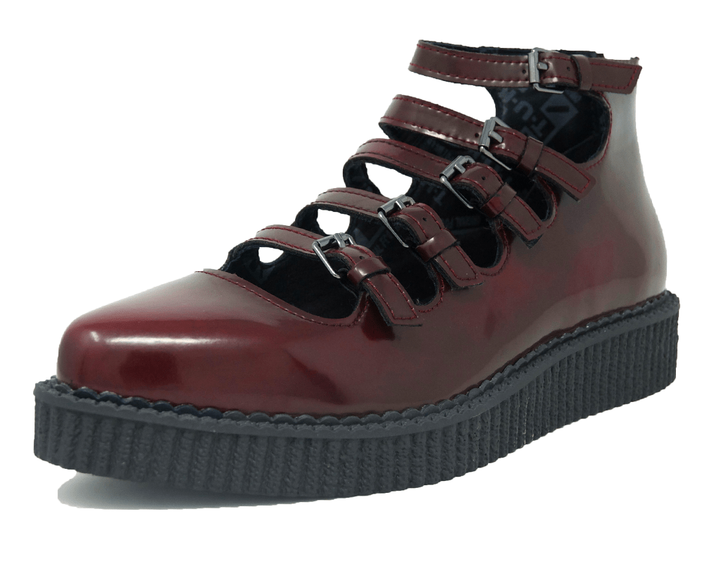 Burgundy Rub-Off Multi Strap Pointed Mary Jane